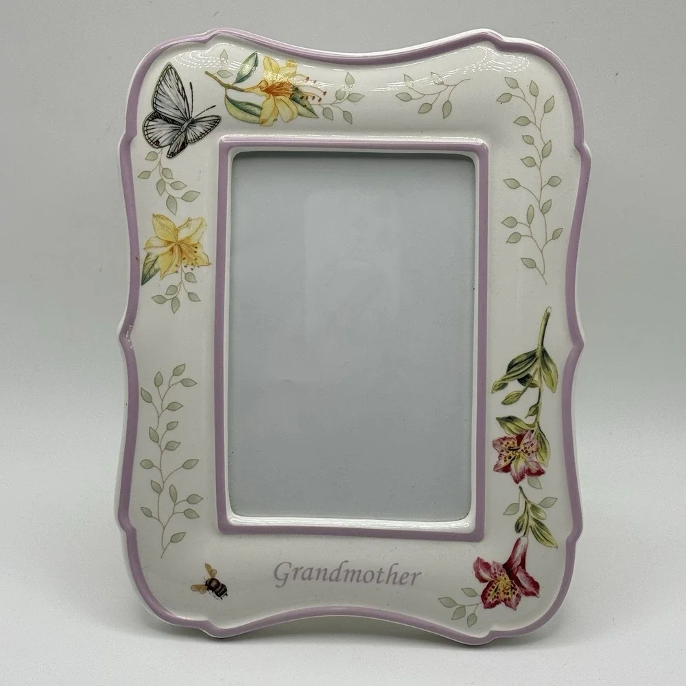 Lenox Butterfly Meadow Grandmother Picture Frame 4x6 Porcelain Floral Gift